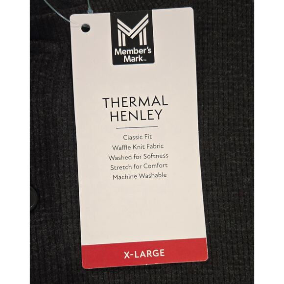 NWT  Members Mark Thermal Waffle Knit Henley Layering Shirt  Color  Blk Size :XL - Picture 4 of 5